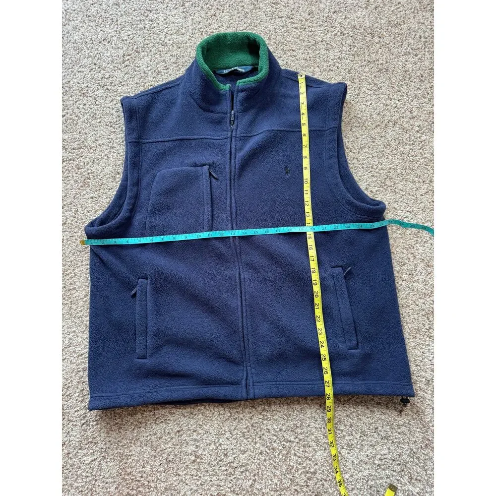 Polo Ralph Lauren Fleece Vest Mens XXL Navy Blue Green Trim Full Zip Gorpcore